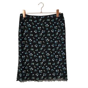 BOUTIQUE EUROPA x VINTAGE 90s mini floral sheer overlay skirt lettuce‎ hem M